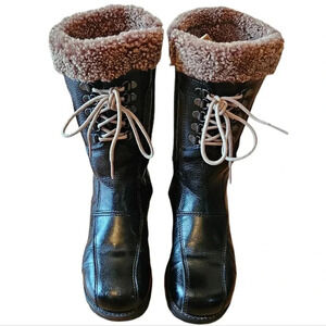 Saute Mouton Colombe Women's Leather Zipper Fall Winter Combat Boots Black Sz 36